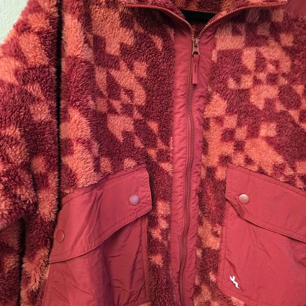 JoyLab Fleece Checkered Full Zip Sherpa Jacket Red Orange Large - Picture 2 of 5